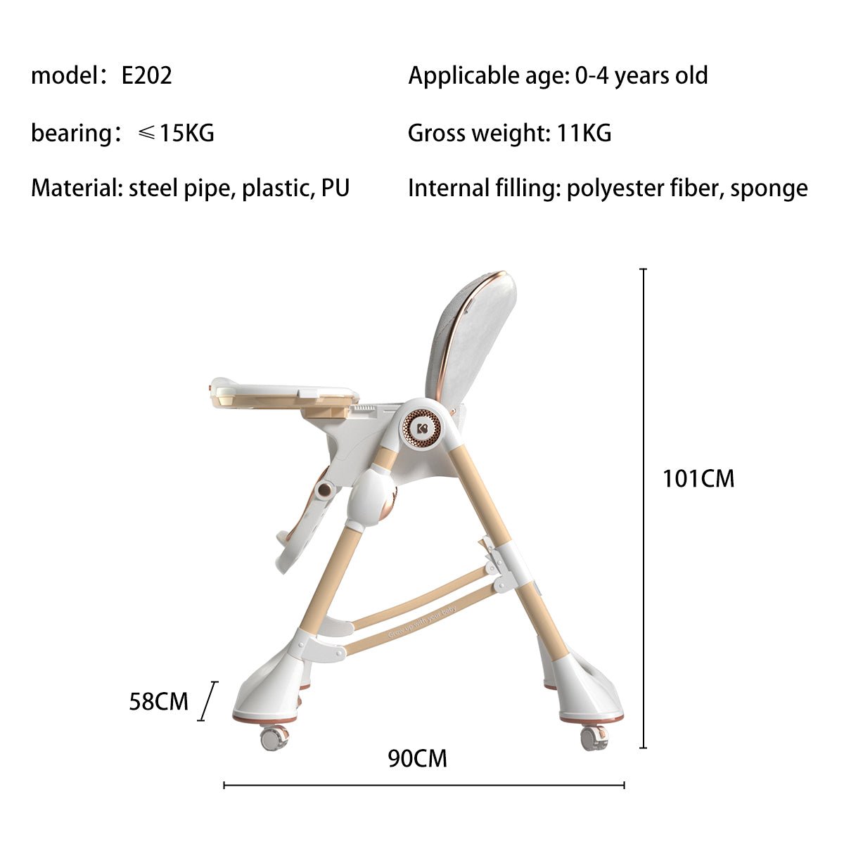 Happy Growth Orange Multifunctional Baby High Chair