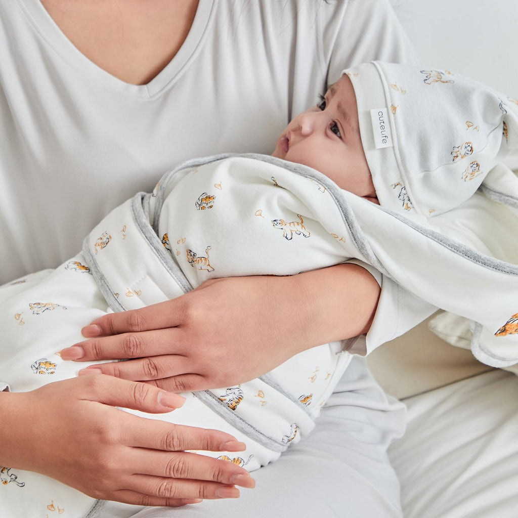Lively Tiger Extra Warm Cotton Baby White Swaddle Wrap